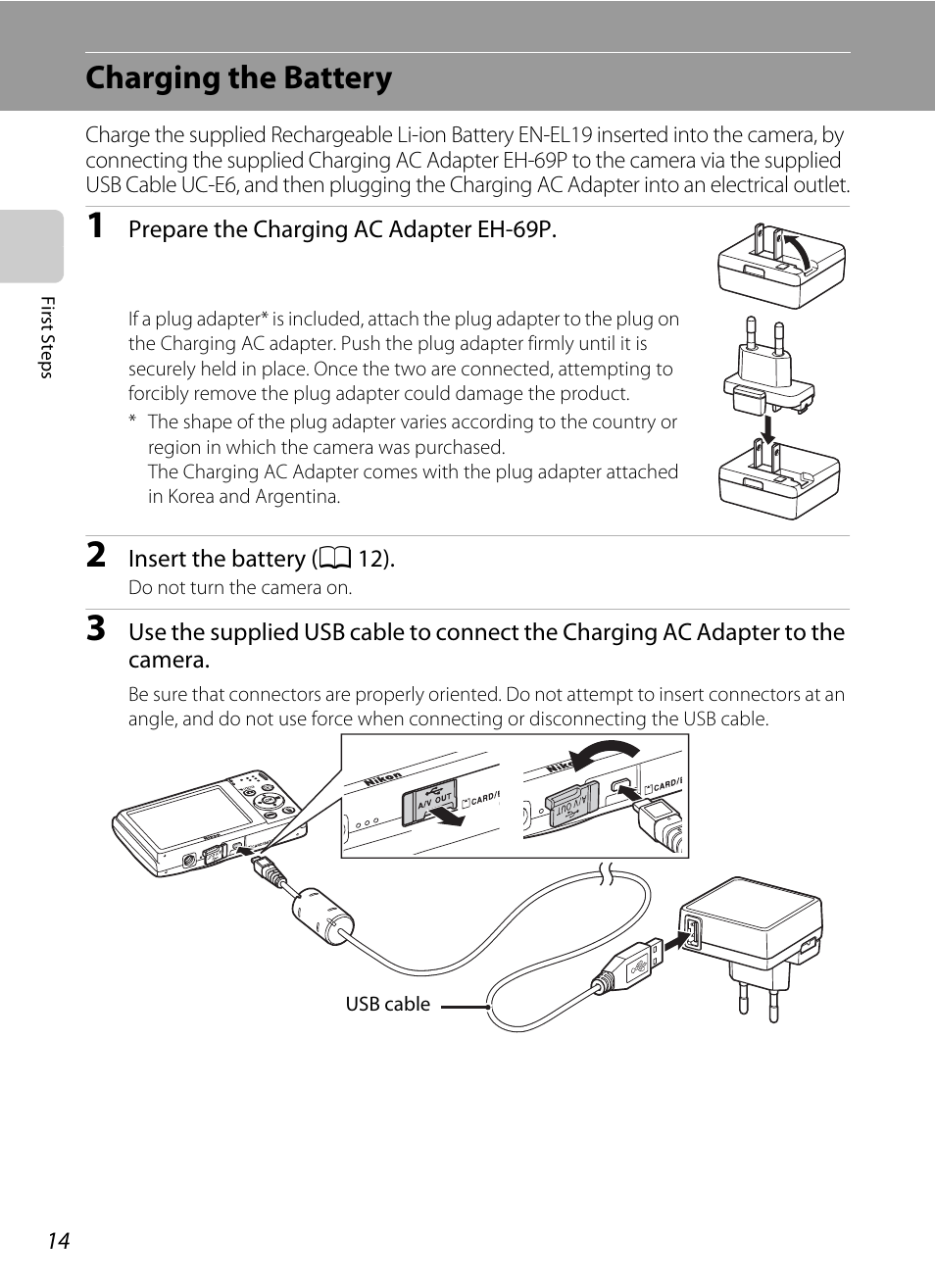 Charging the battery | Nikon S2500 User Manual | Page 26 / 184