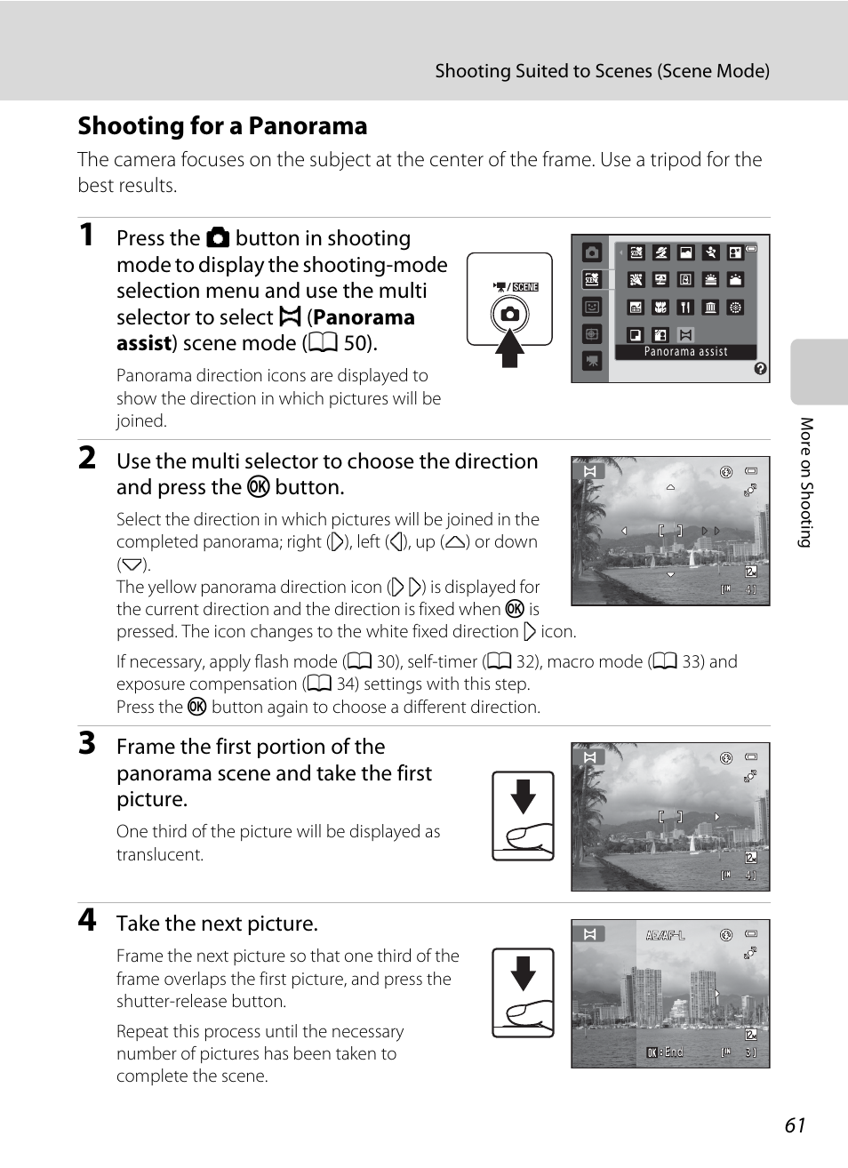 Shooting for a panorama | Nikon S2500 User Manual | Page 73 / 184