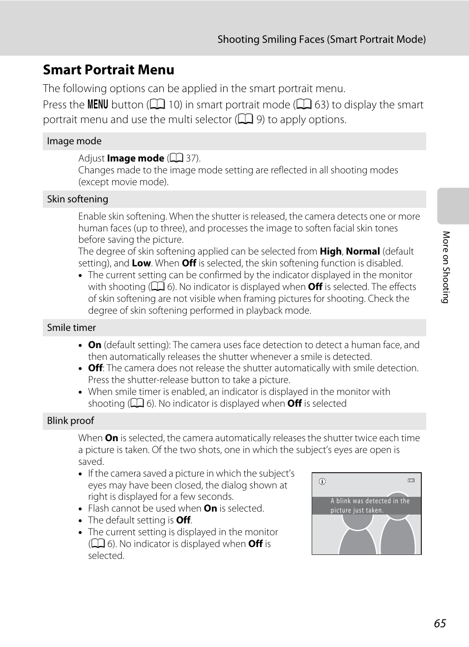 Smart portrait menu, A 65) | Nikon S2500 User Manual | Page 77 / 184