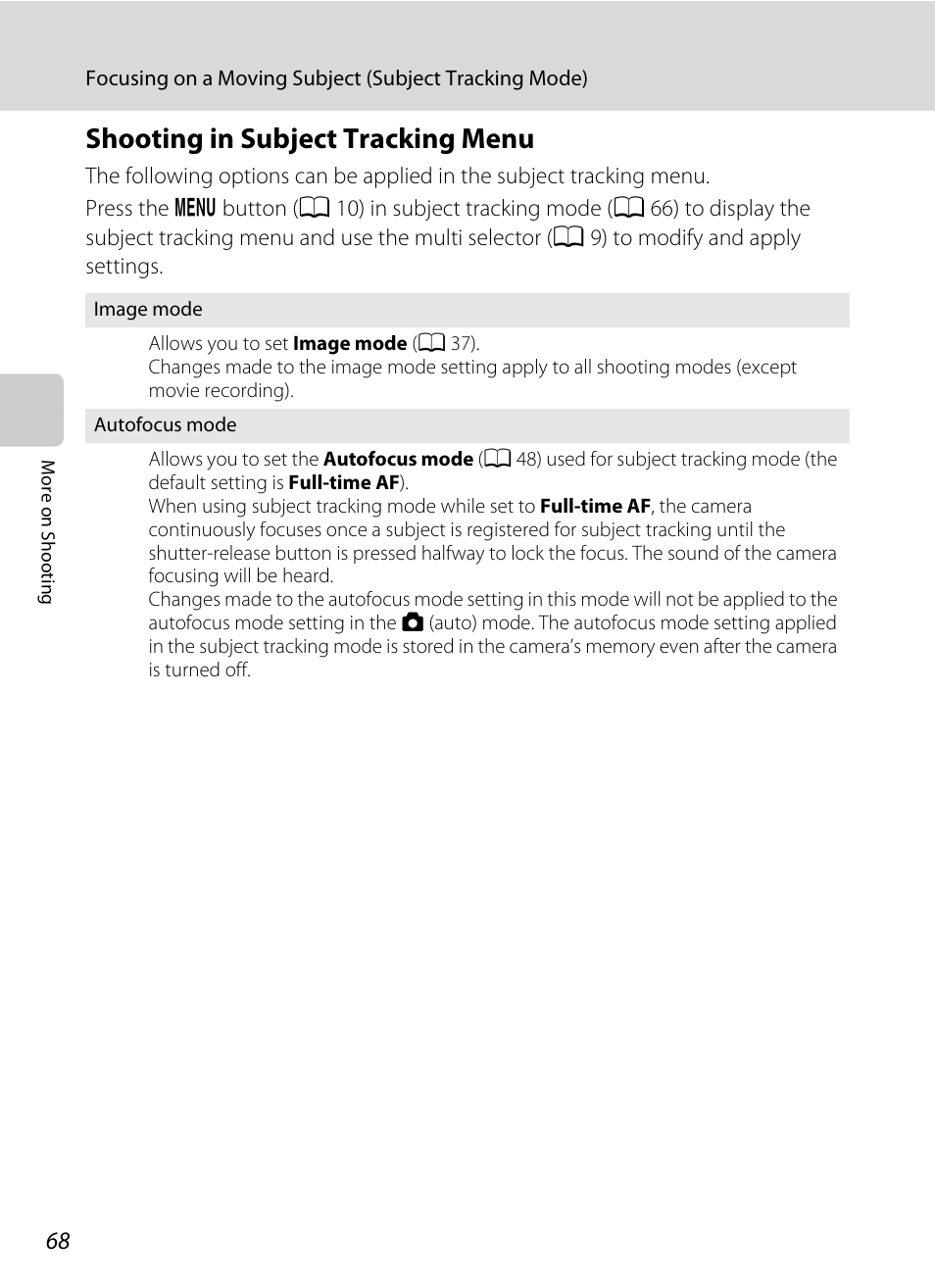 Shooting in subject tracking menu, A 68) | Nikon S2500 User Manual | Page 80 / 184