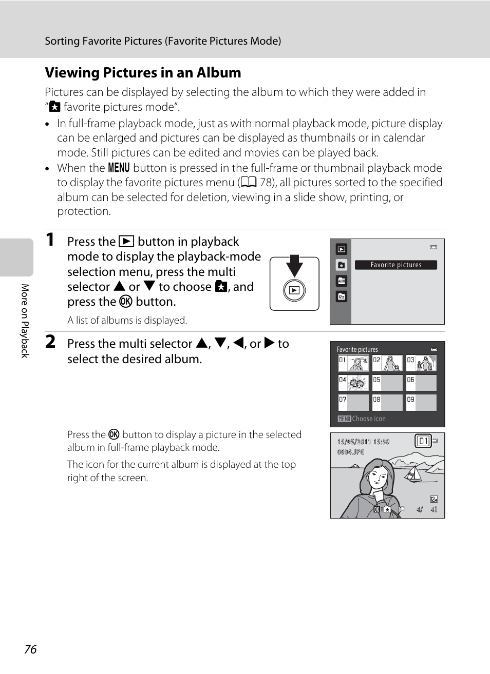 Viewing pictures in an album | Nikon S2500 User Manual | Page 88 / 184