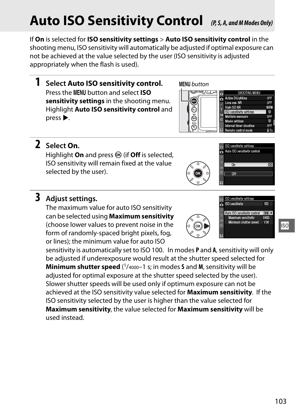 Auto iso sensitivity control | Nikon D7000 User Manual | Page 123 / 348