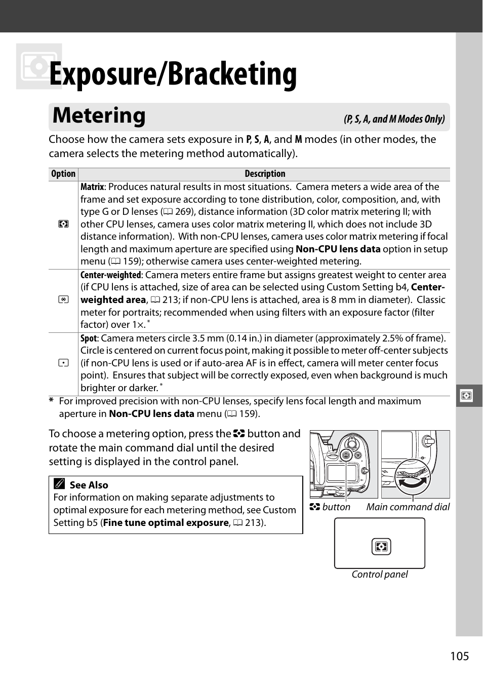 Exposure/bracketing, Metering | Nikon D7000 User Manual | Page 125 / 348