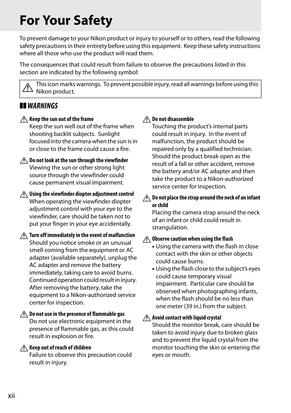 For your safety | Nikon D7000 User Manual | Page 14 / 348