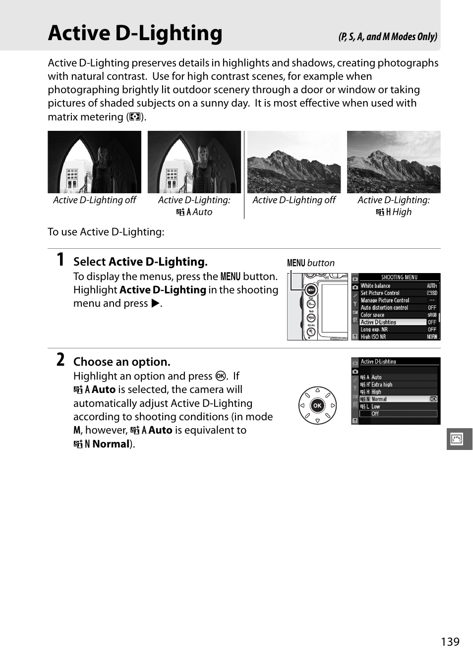 Active d-lighting | Nikon D7000 User Manual | Page 159 / 348