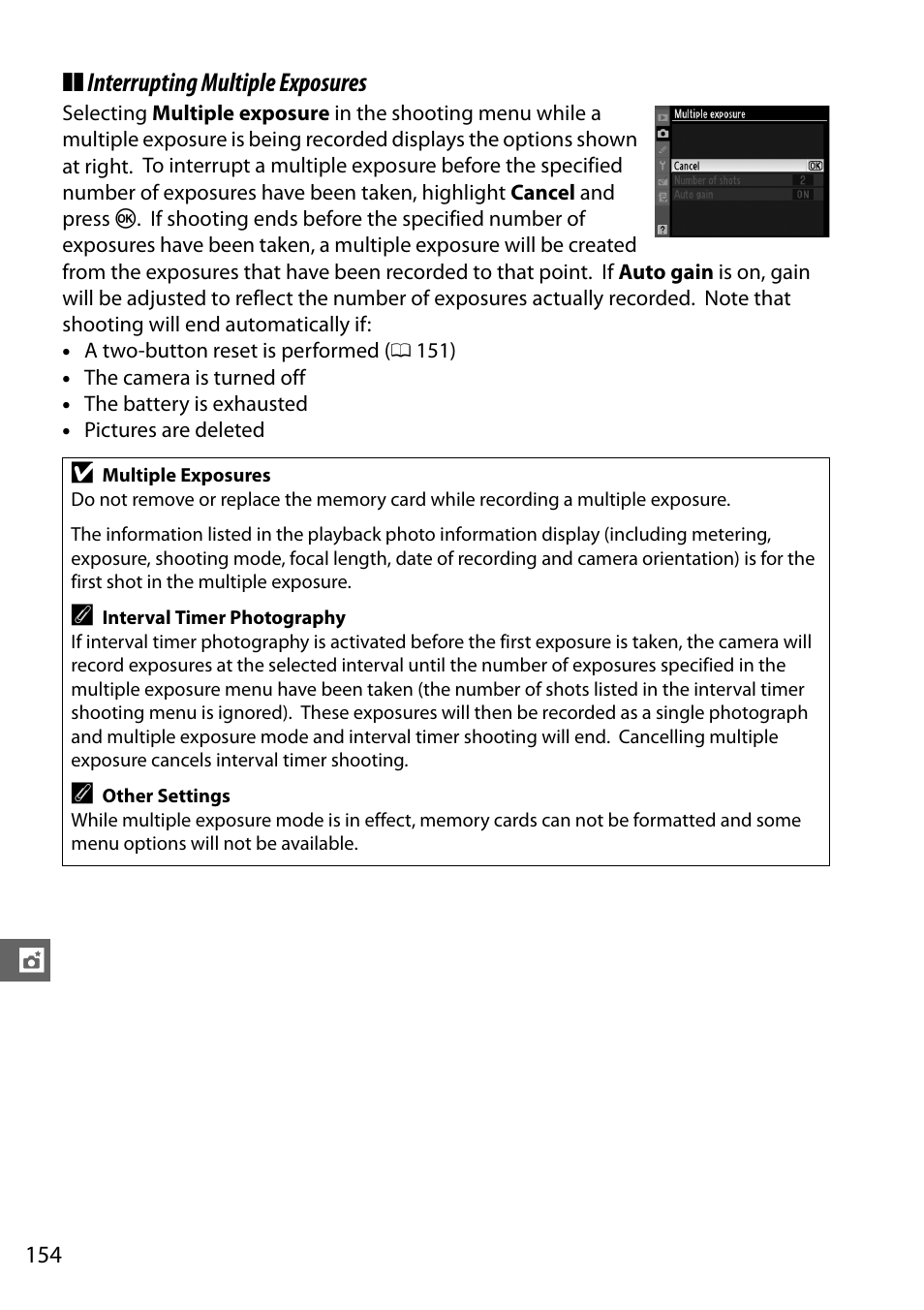 Interrupting multiple exposures | Nikon D7000 User Manual | Page 174 / 348