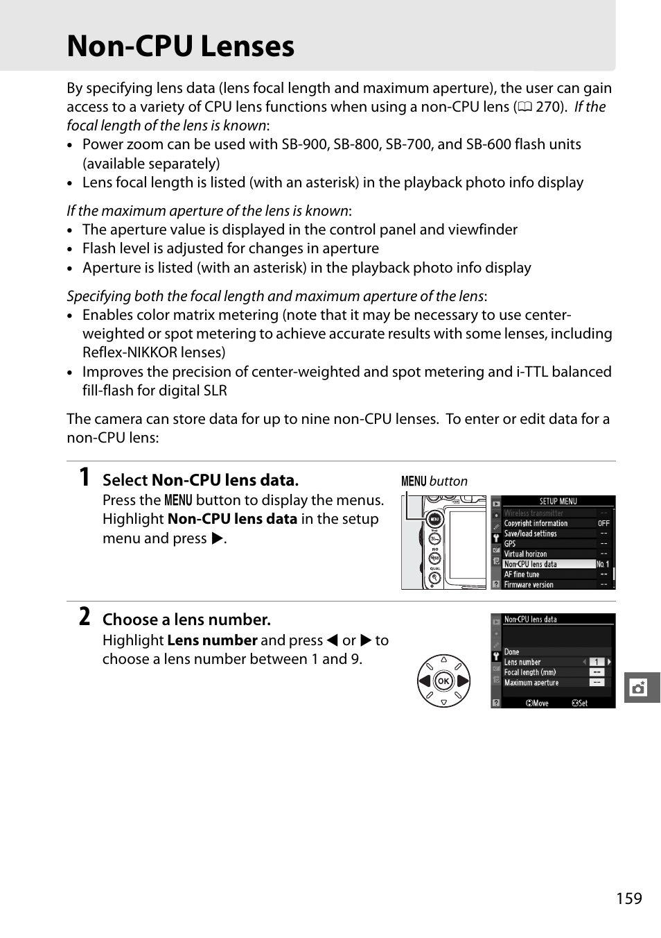 Non-cpu lenses | Nikon D7000 User Manual | Page 179 / 348