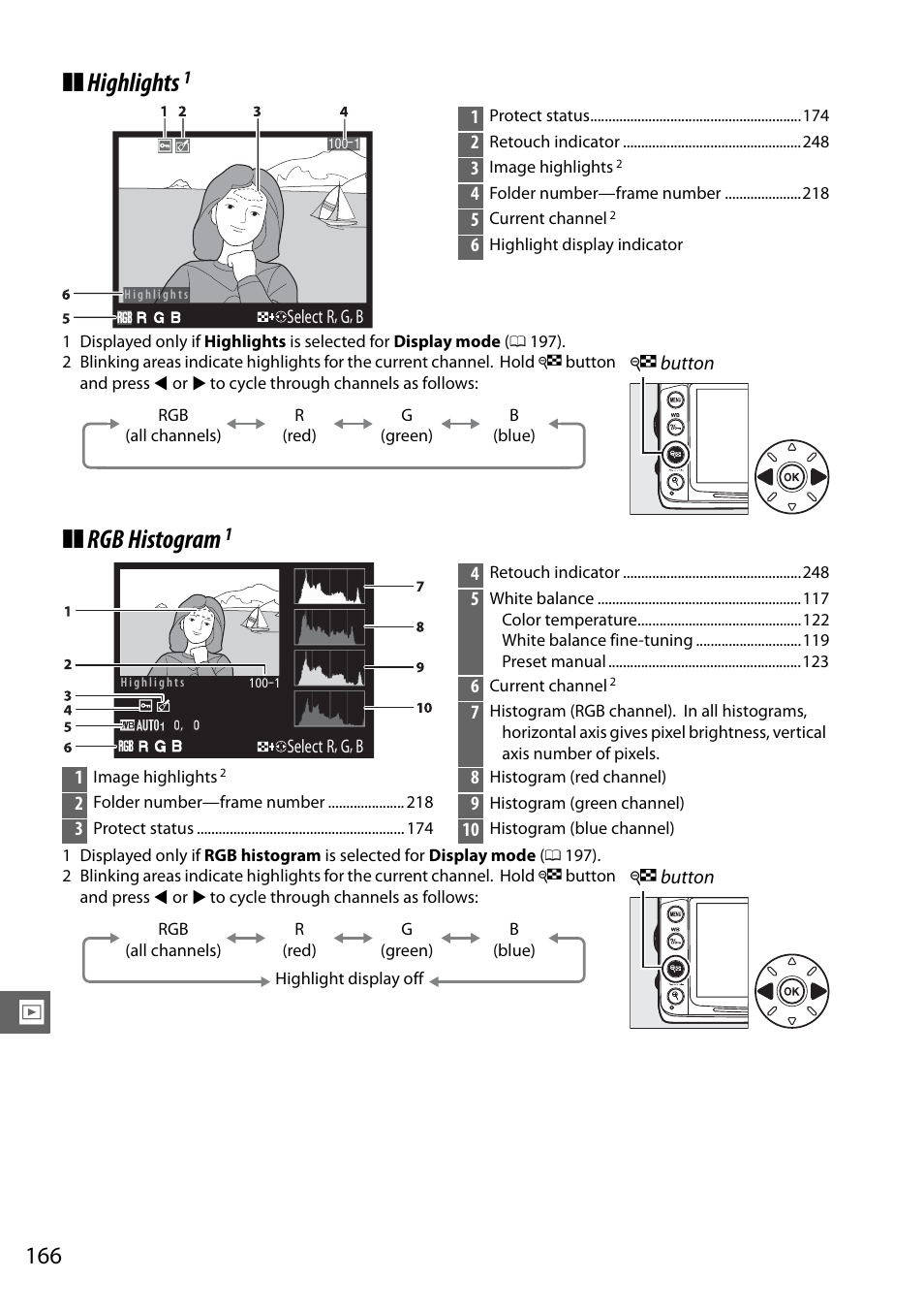 Highlights, Rgb histogram | Nikon D7000 User Manual | Page 186 / 348