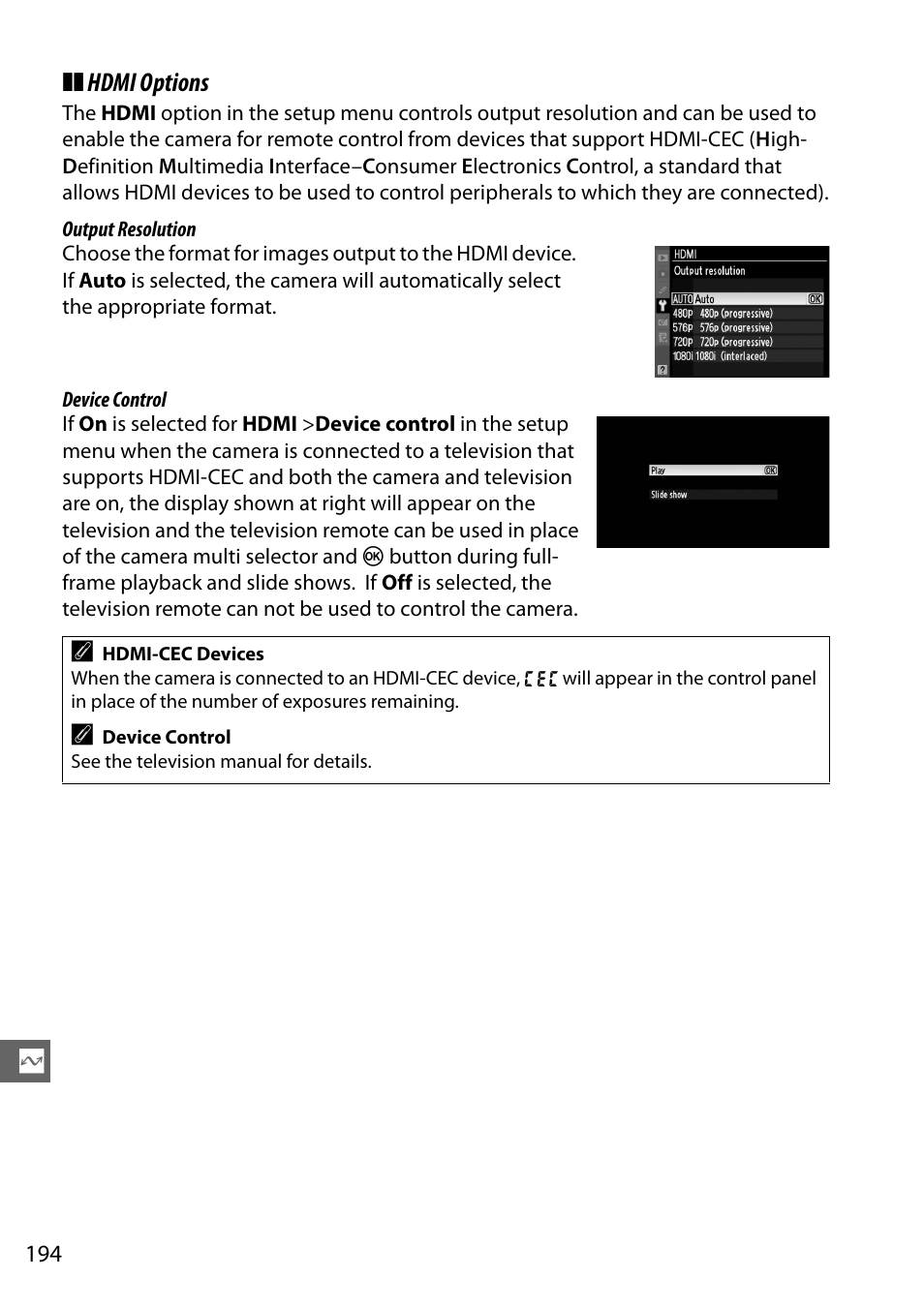 Hdmi options | Nikon D7000 User Manual | Page 214 / 348