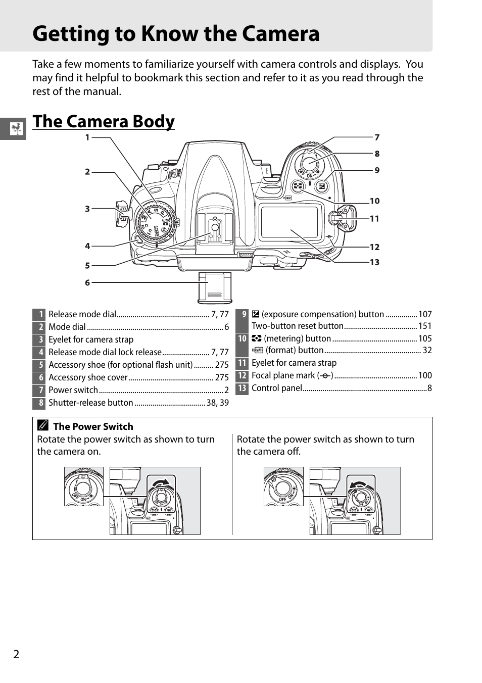 Getting to know the camera, The camera body | Nikon D7000 User Manual | Page 22 / 348