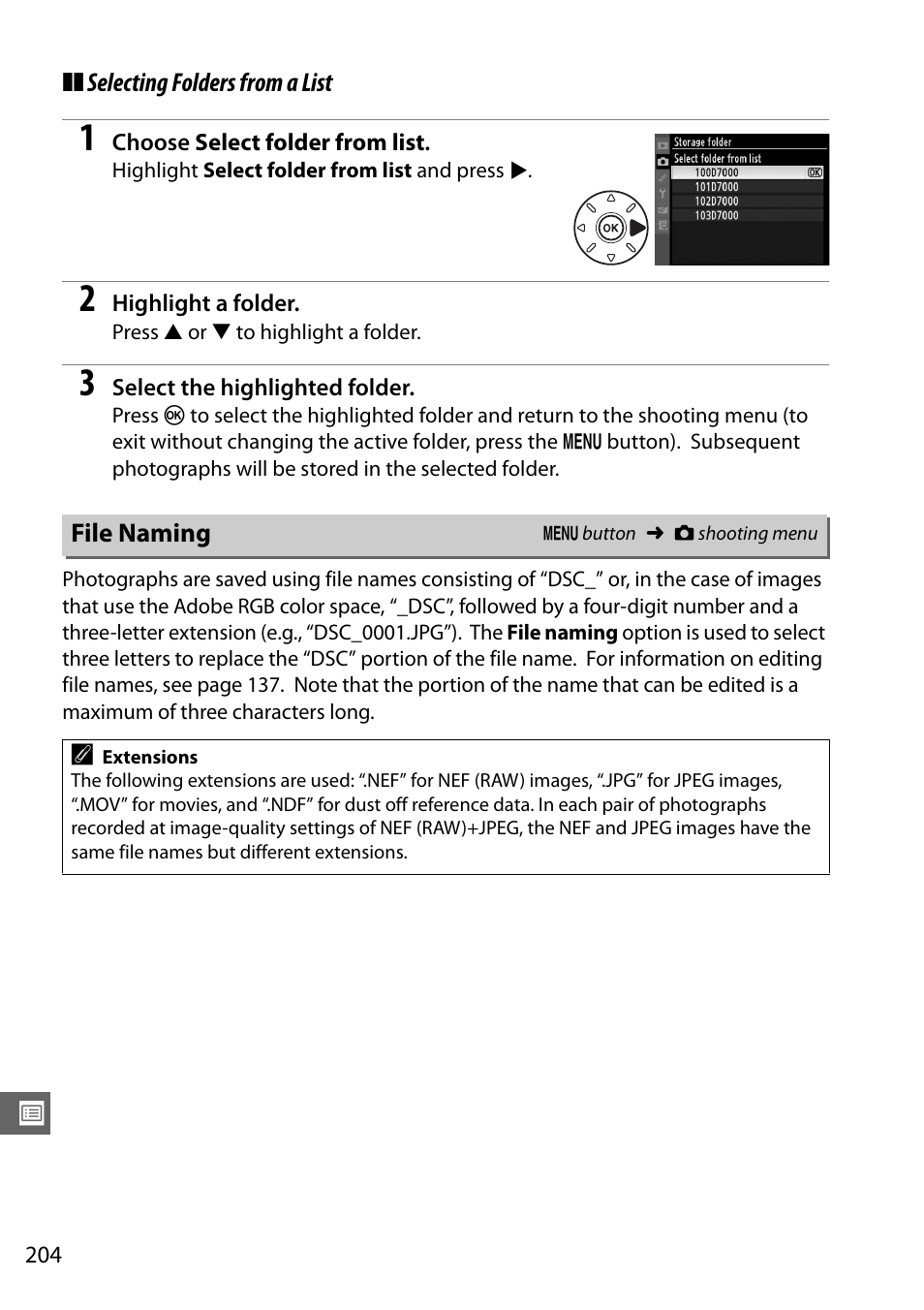 File naming | Nikon D7000 User Manual | Page 224 / 348