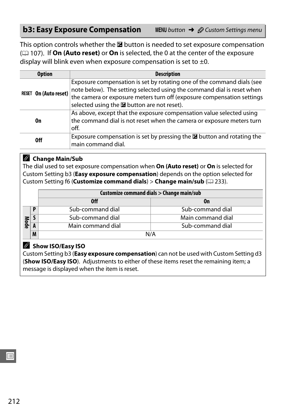 B3: easy exposure compensation | Nikon D7000 User Manual | Page 232 / 348