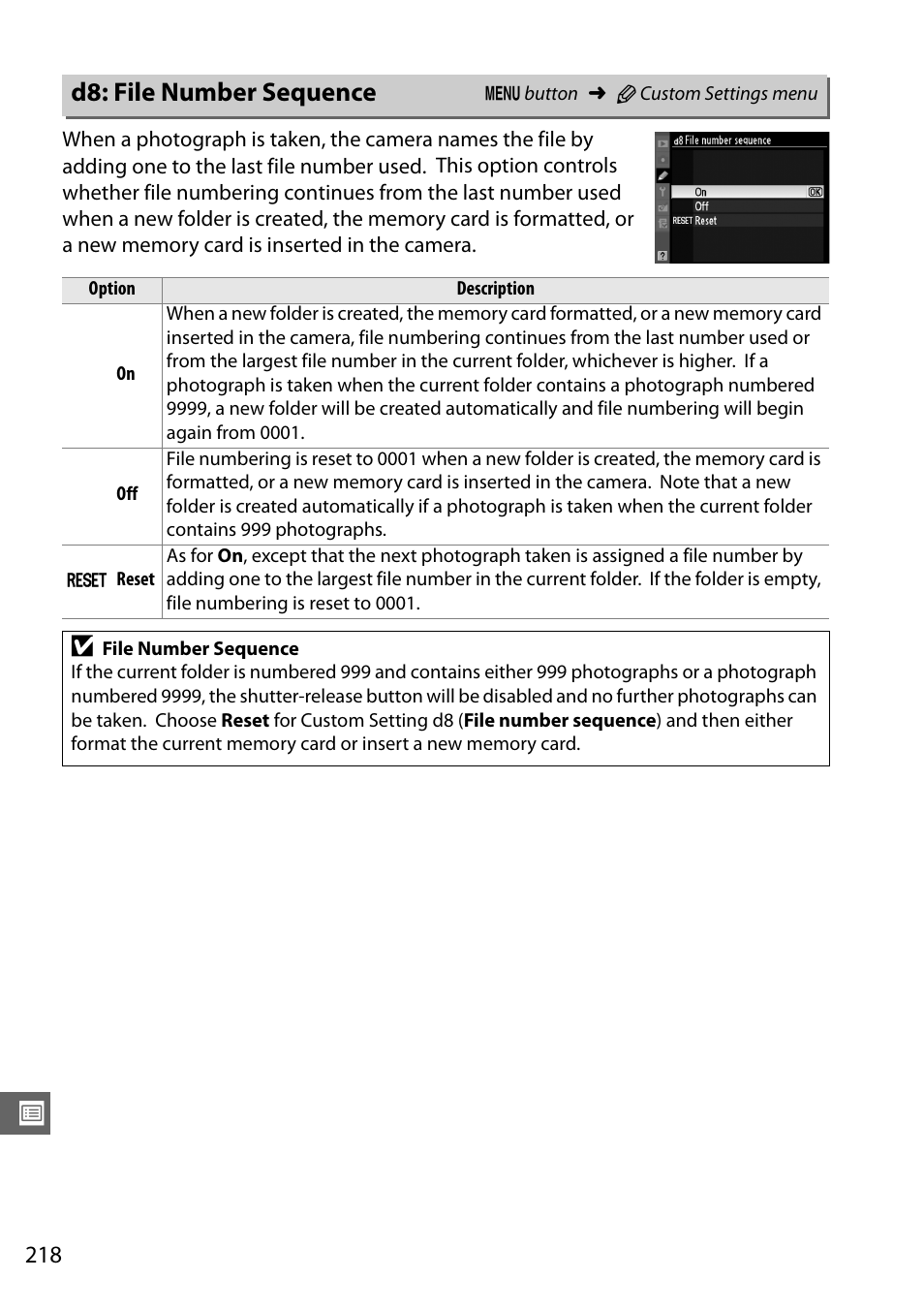 D8: file number sequence | Nikon D7000 User Manual | Page 238 / 348