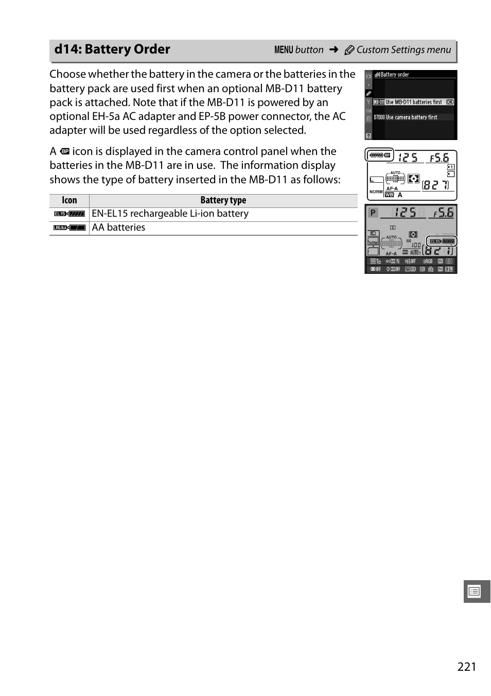 D14: battery order | Nikon D7000 User Manual | Page 241 / 348