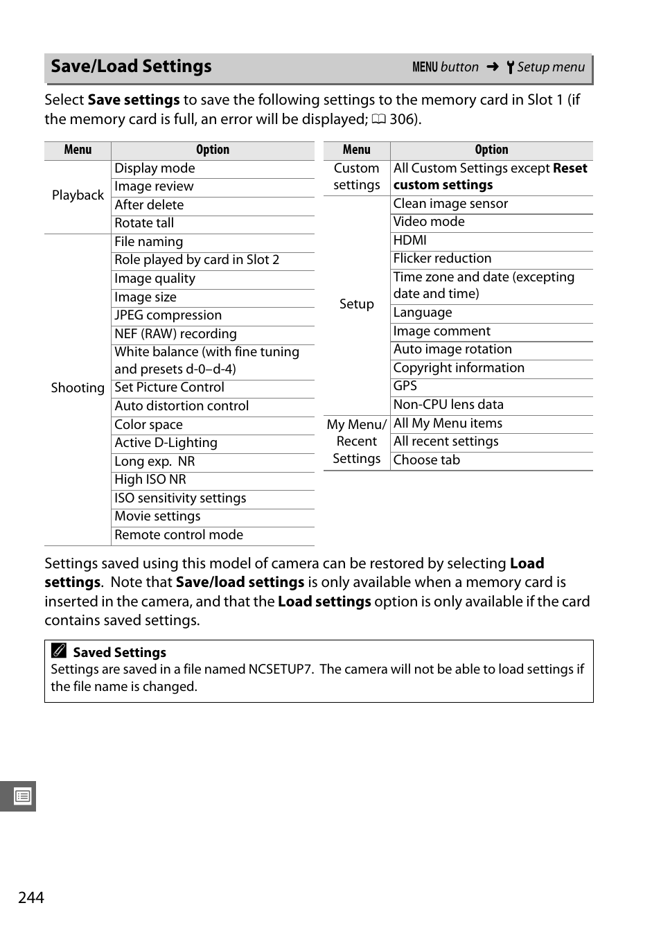 Save/load settings | Nikon D7000 User Manual | Page 264 / 348