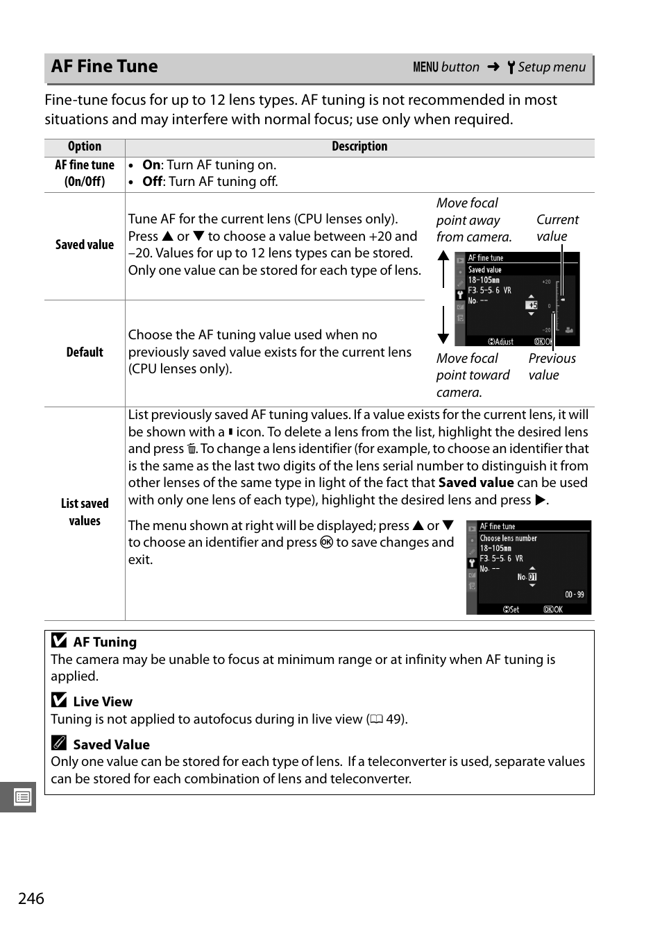 Af fine tune | Nikon D7000 User Manual | Page 266 / 348