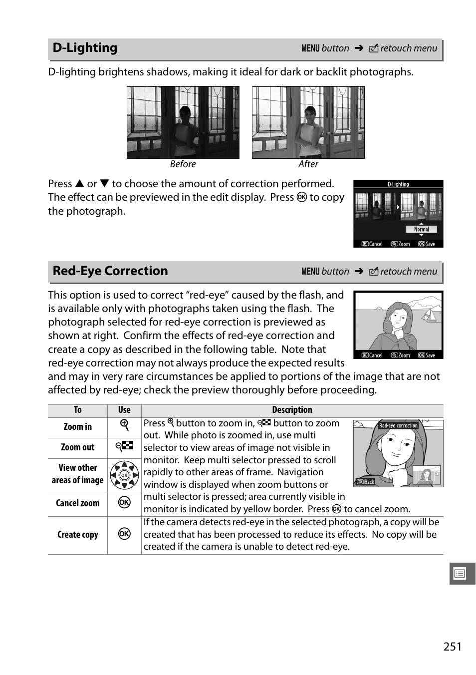 D-lighting, Red-eye correction | Nikon D7000 User Manual | Page 271 / 348