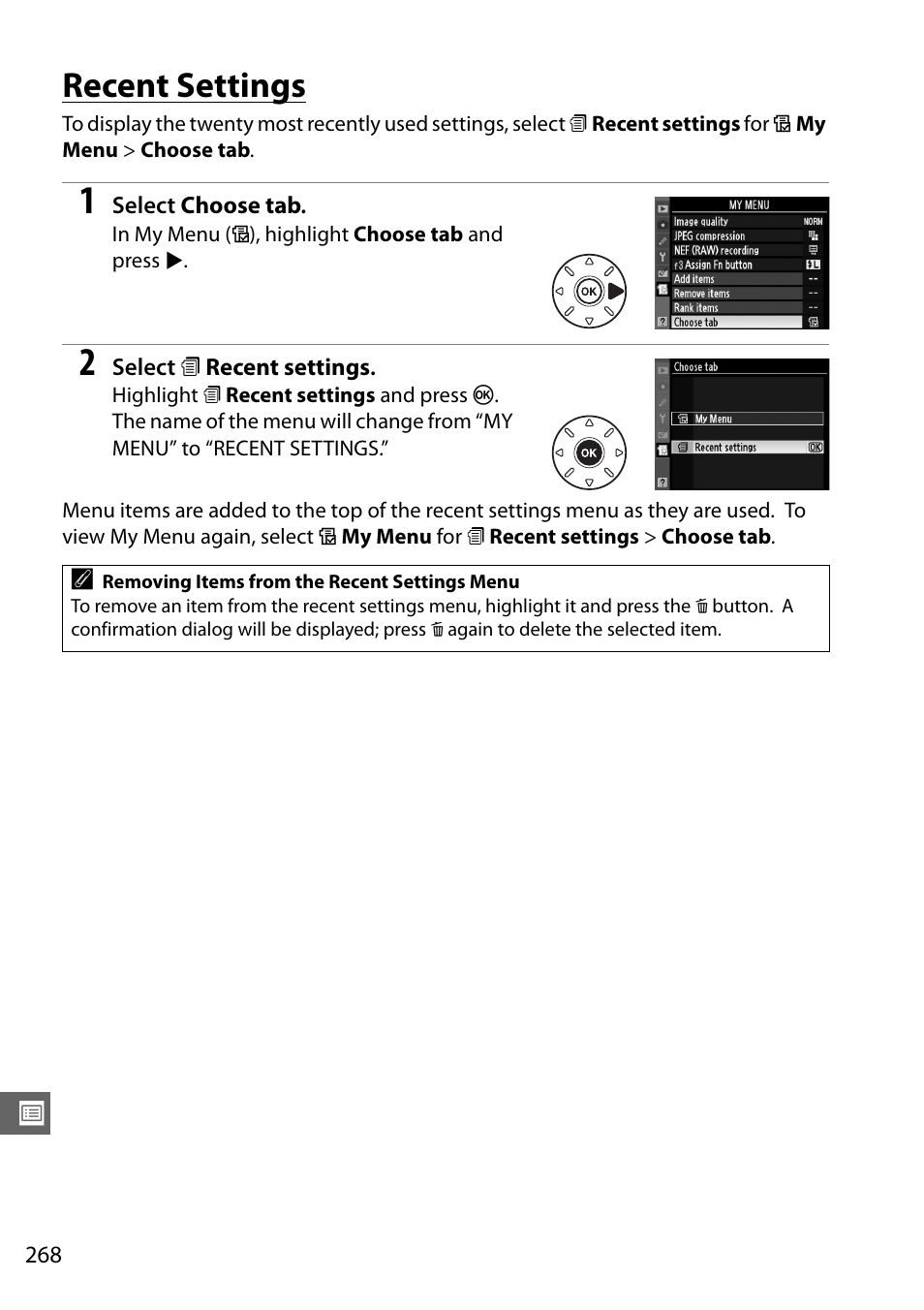 Recent settings | Nikon D7000 User Manual | Page 288 / 348