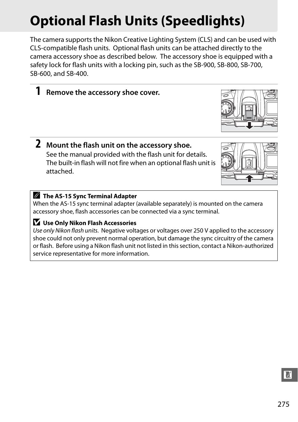 Optional flash units (speedlights) | Nikon D7000 User Manual | Page 295 / 348