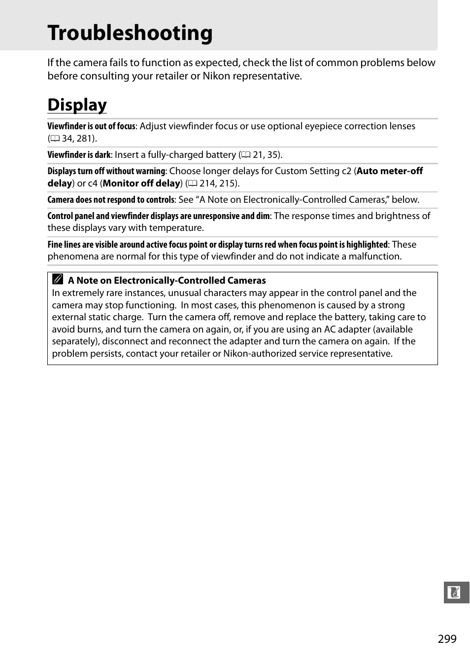 Troubleshooting, Display | Nikon D7000 User Manual | Page 319 / 348