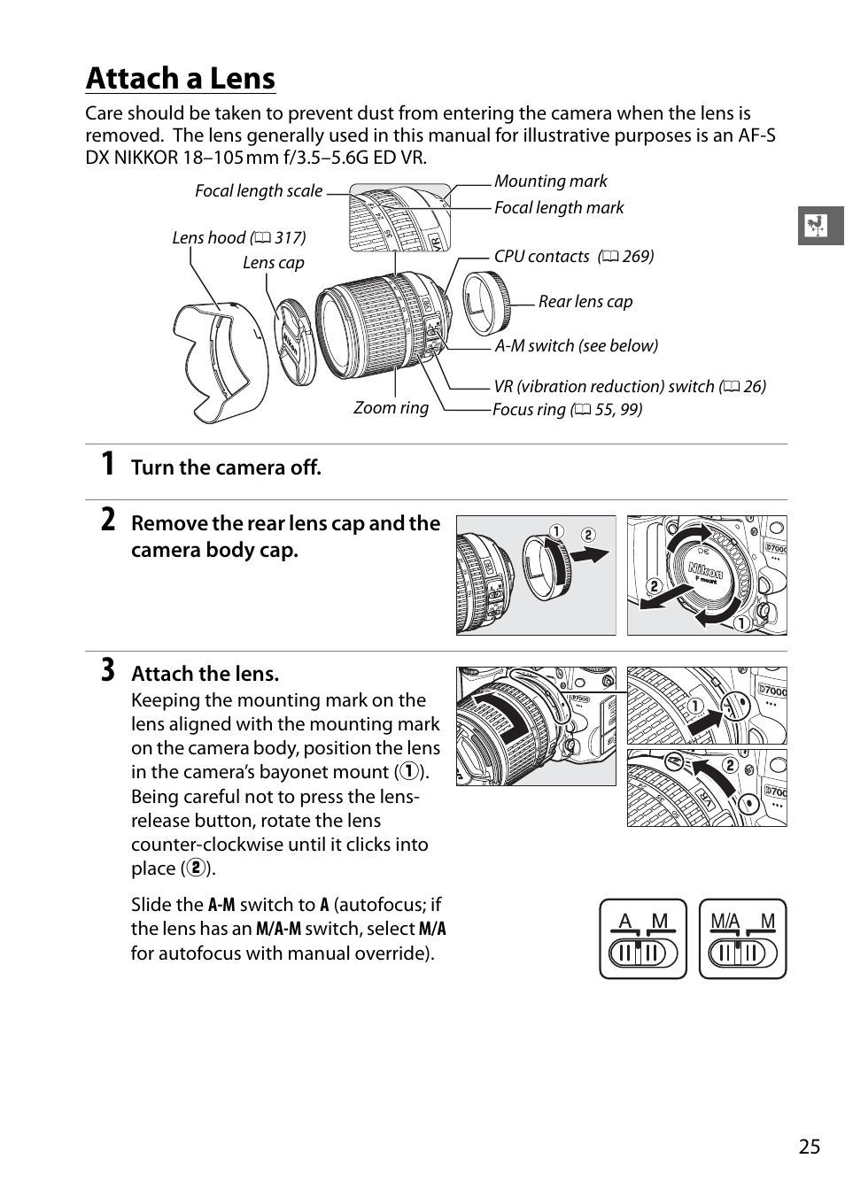 Attach a lens | Nikon D7000 User Manual | Page 45 / 348