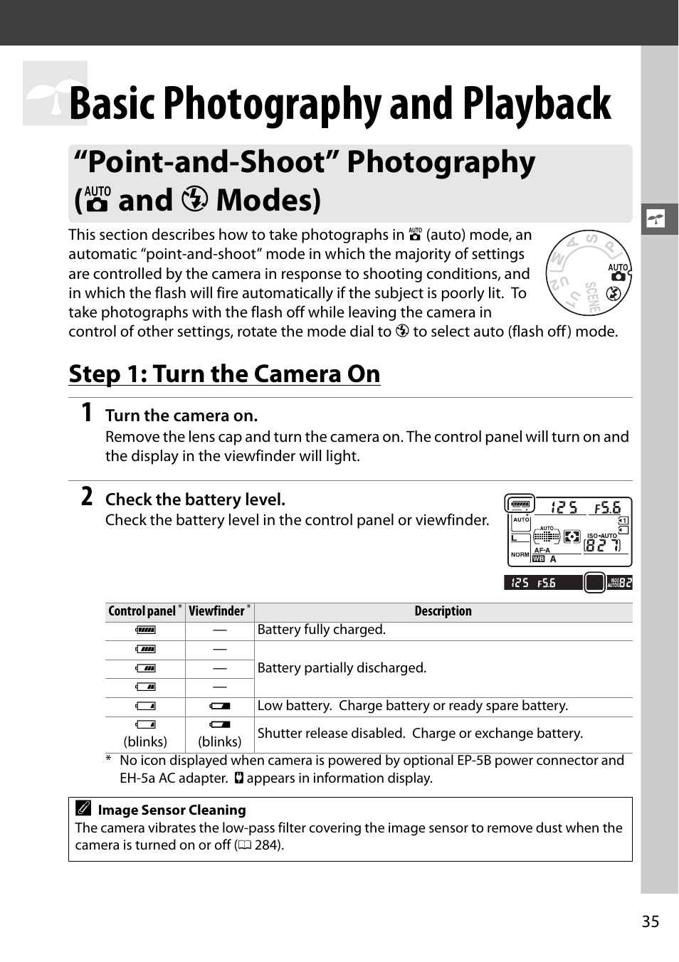 Basic photography and playback, Step 1: turn the camera on, Point-and-shoot” photography ( i and j modes) | Nikon D7000 User Manual | Page 55 / 348