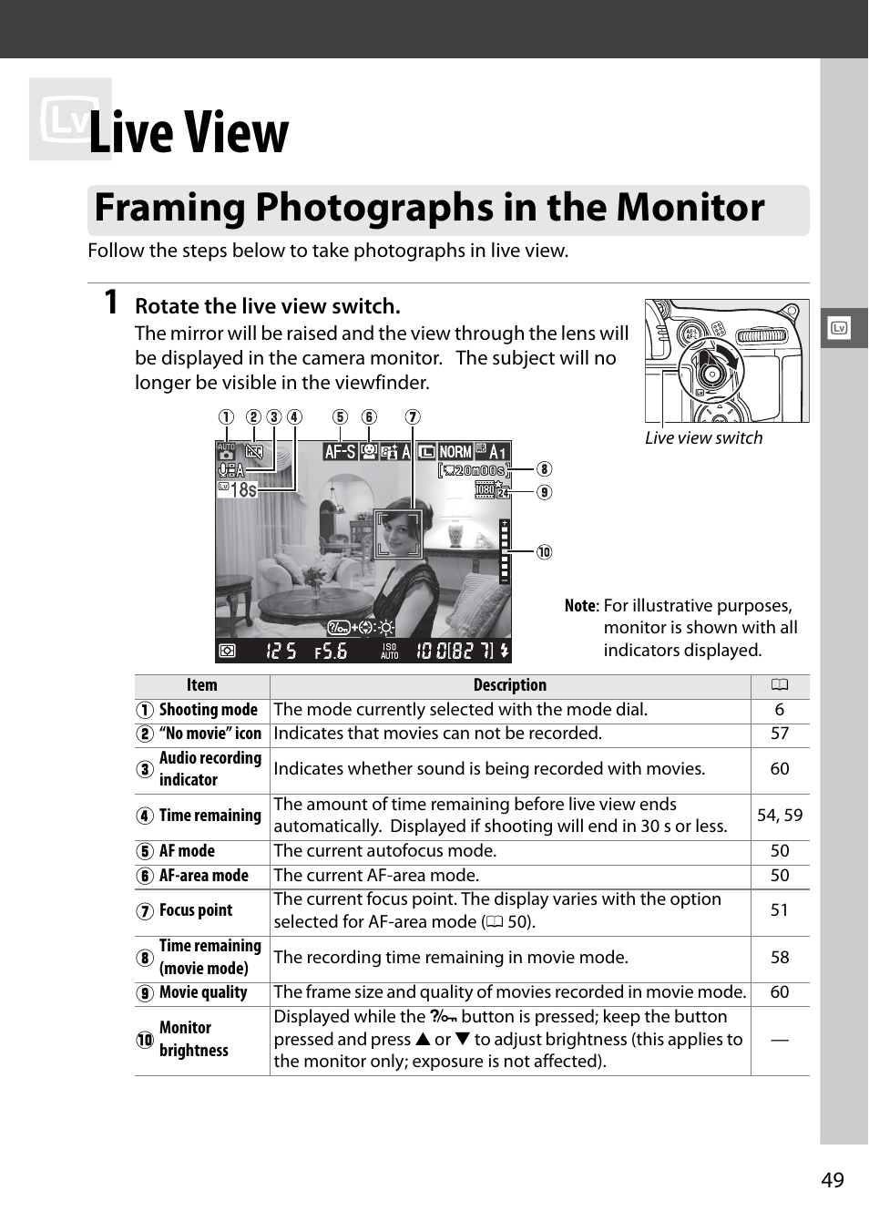 Live view, Framing photographs in the monitor | Nikon D7000 User Manual | Page 69 / 348