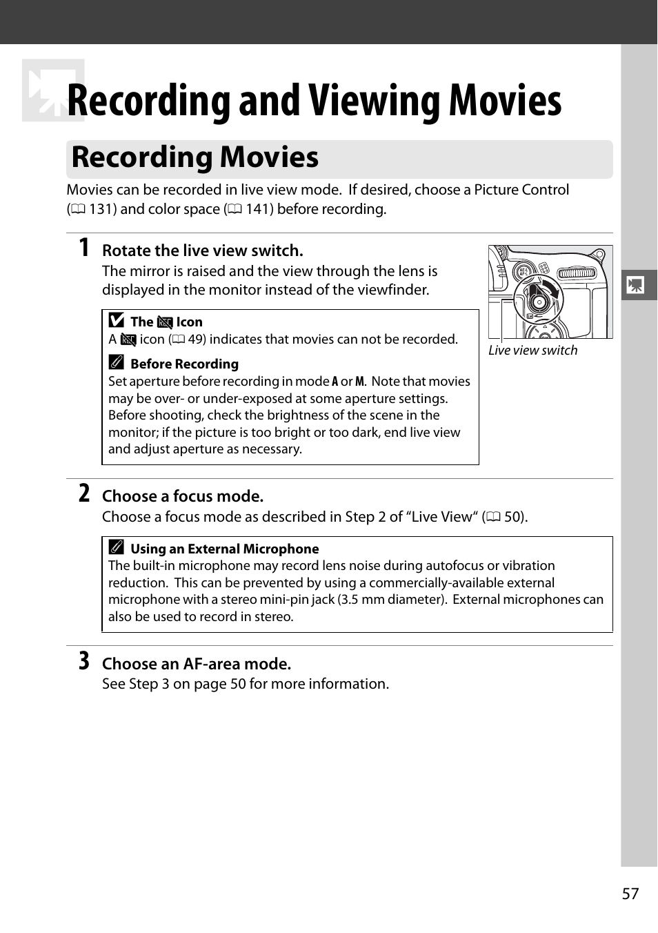 Recording and viewing movies, Recording movies | Nikon D7000 User Manual | Page 77 / 348