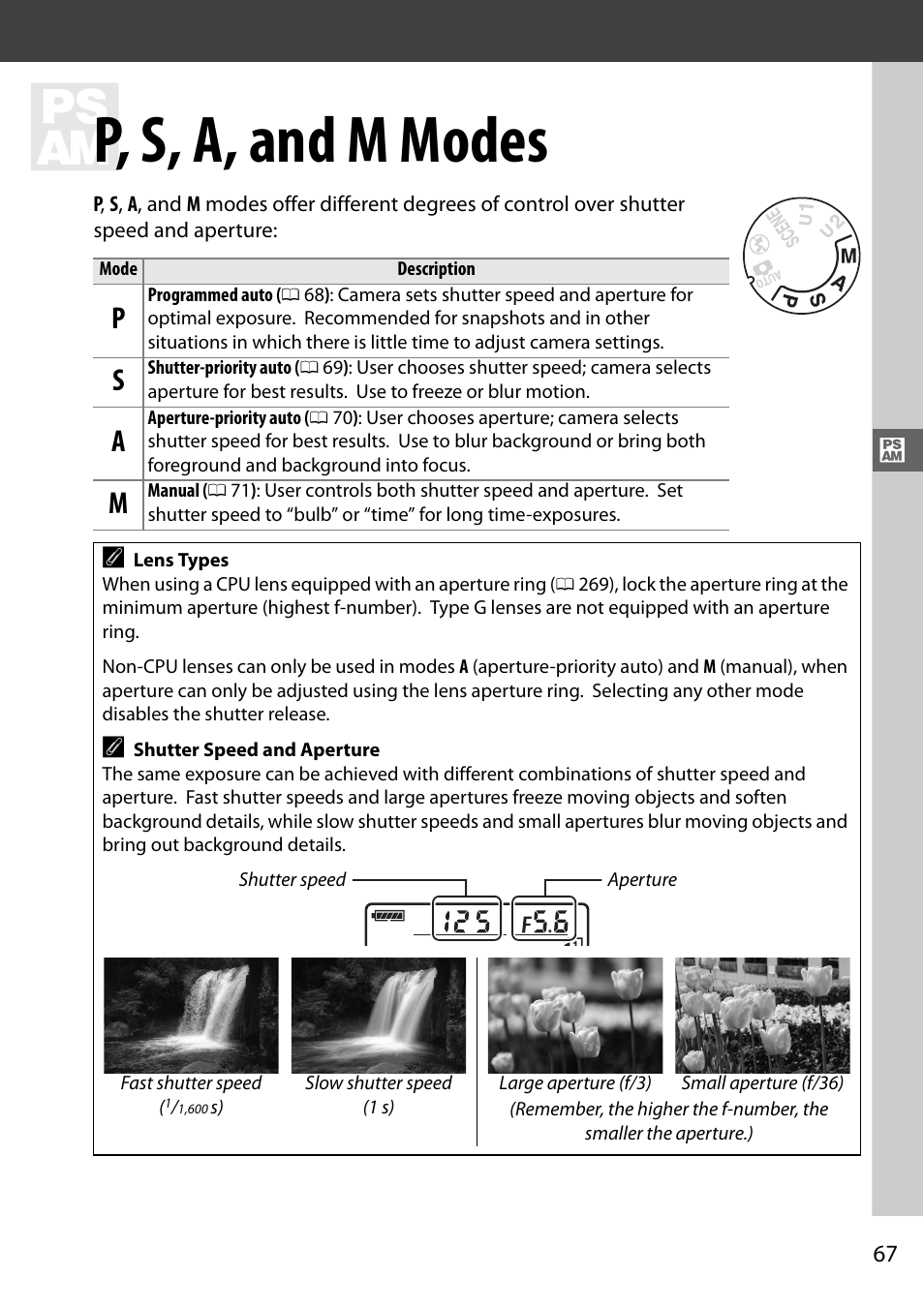 P, s, a, and m modes | Nikon D7000 User Manual | Page 87 / 348