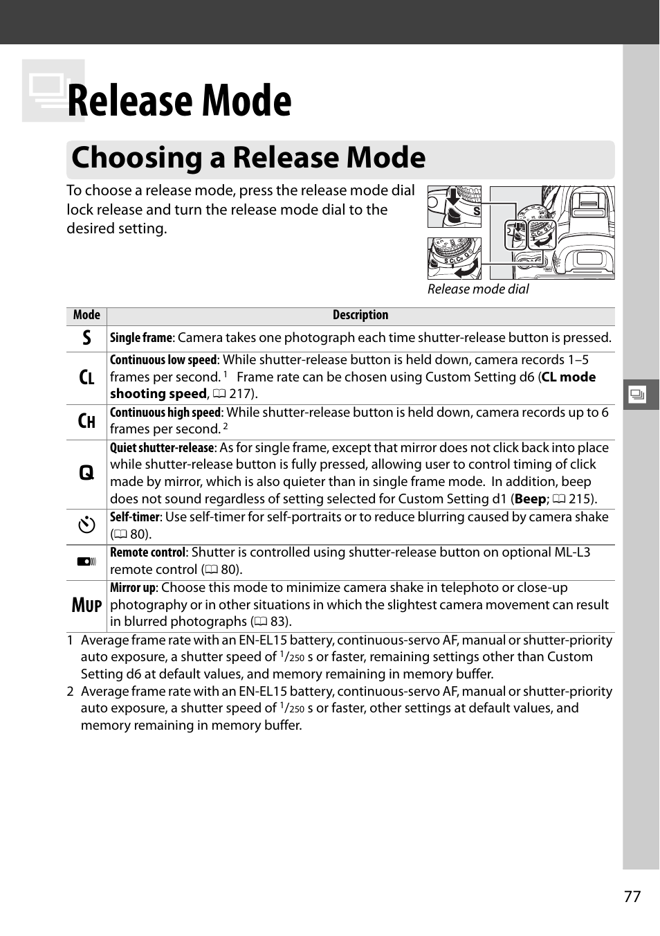 Release mode, Choosing a release mode | Nikon D7000 User Manual | Page 97 / 348