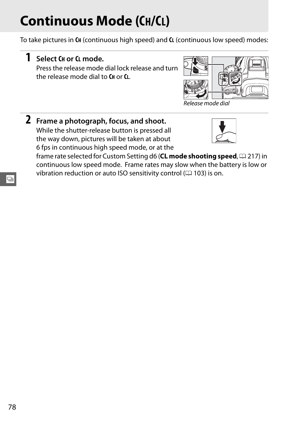 Continuous mode (ch/cl), Continuous mode (c | Nikon D7000 User Manual | Page 98 / 348