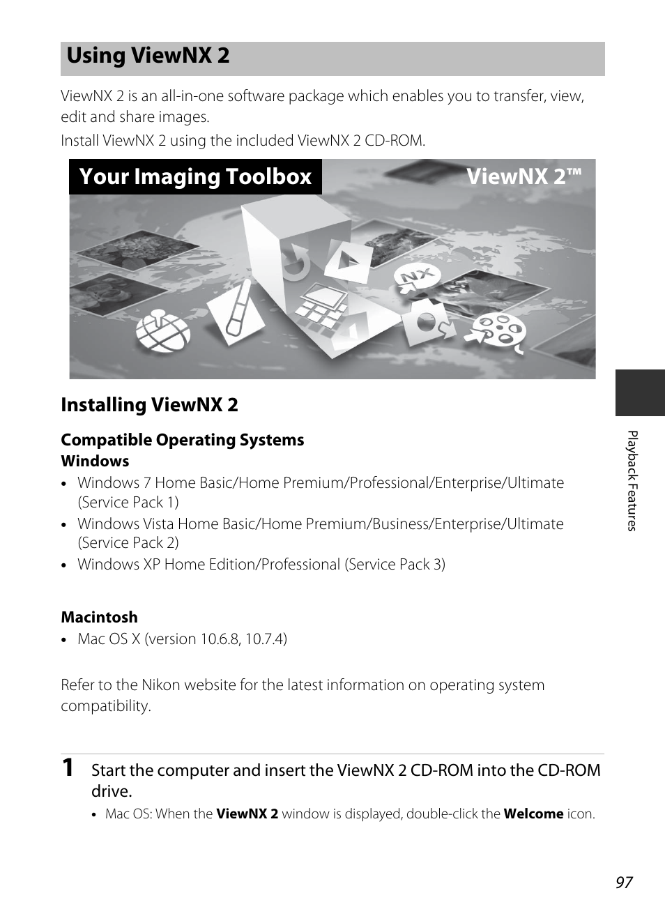 Using viewnx 2, Installing viewnx 2, Your imaging toolbox viewnx 2 | Nikon P7700 User Manual | Page 115 / 156