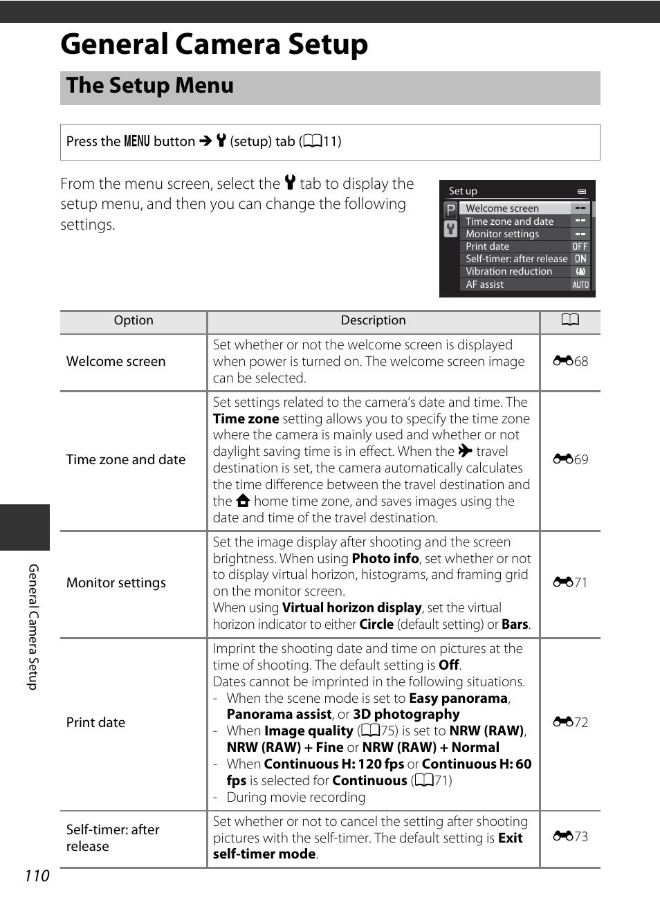 General camera setup, The setup menu | Nikon P7700 User Manual | Page 128 / 156