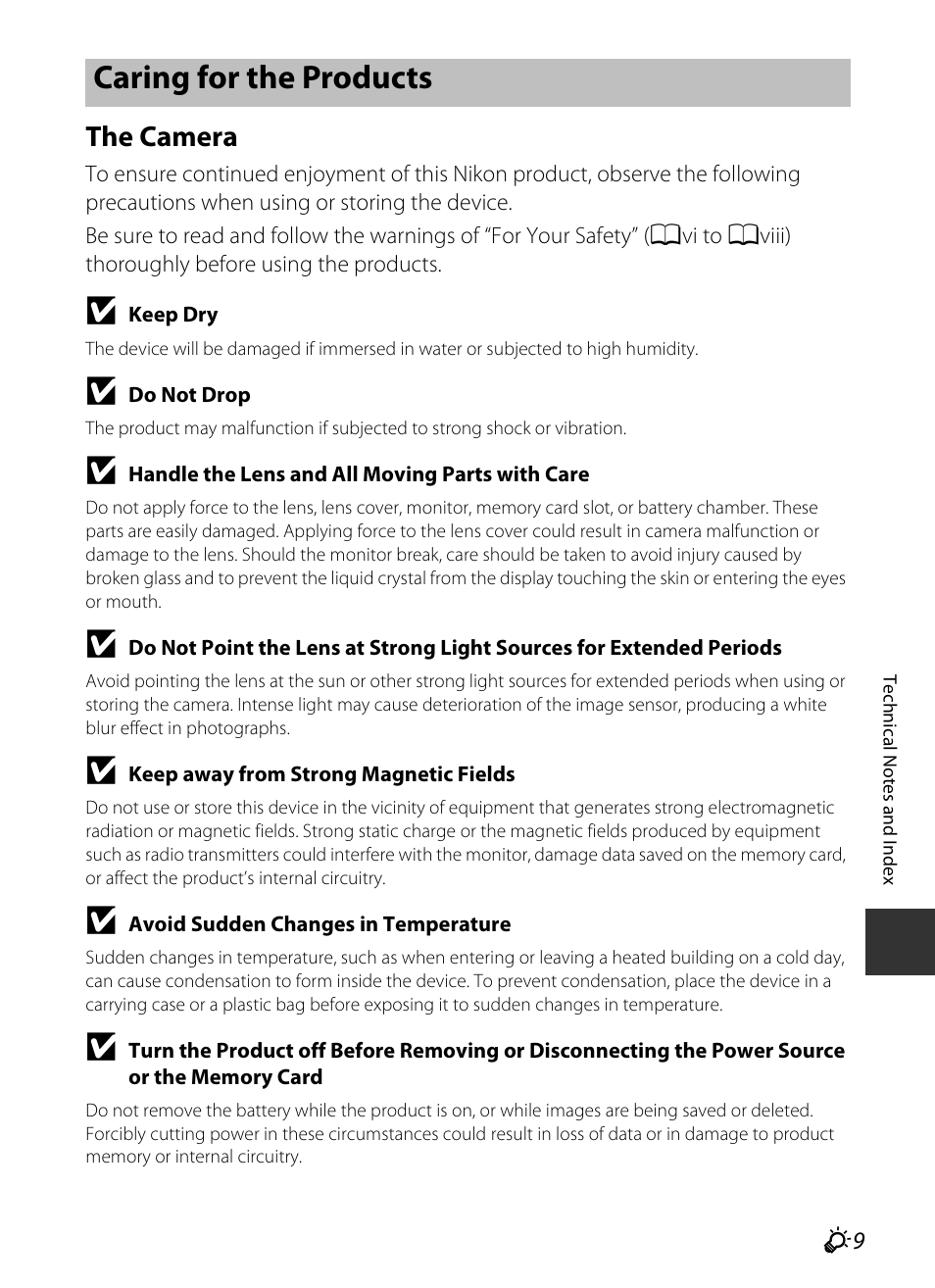 Caring for the products, The camera | Nikon P7700 User Manual | Page 141 / 156