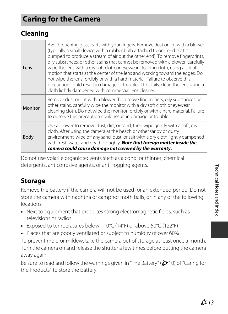 Caring for the camera, Cleaning, Storage | Nikon P7700 User Manual | Page 145 / 156