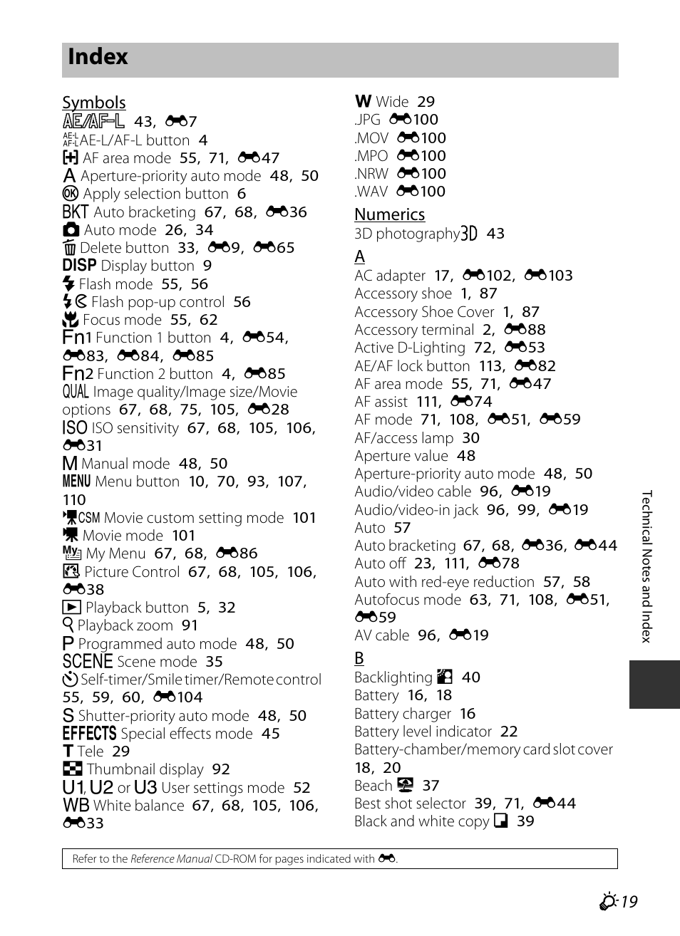Index, F 19, Symbols | Numerics | Nikon P7700 User Manual | Page 151 / 156