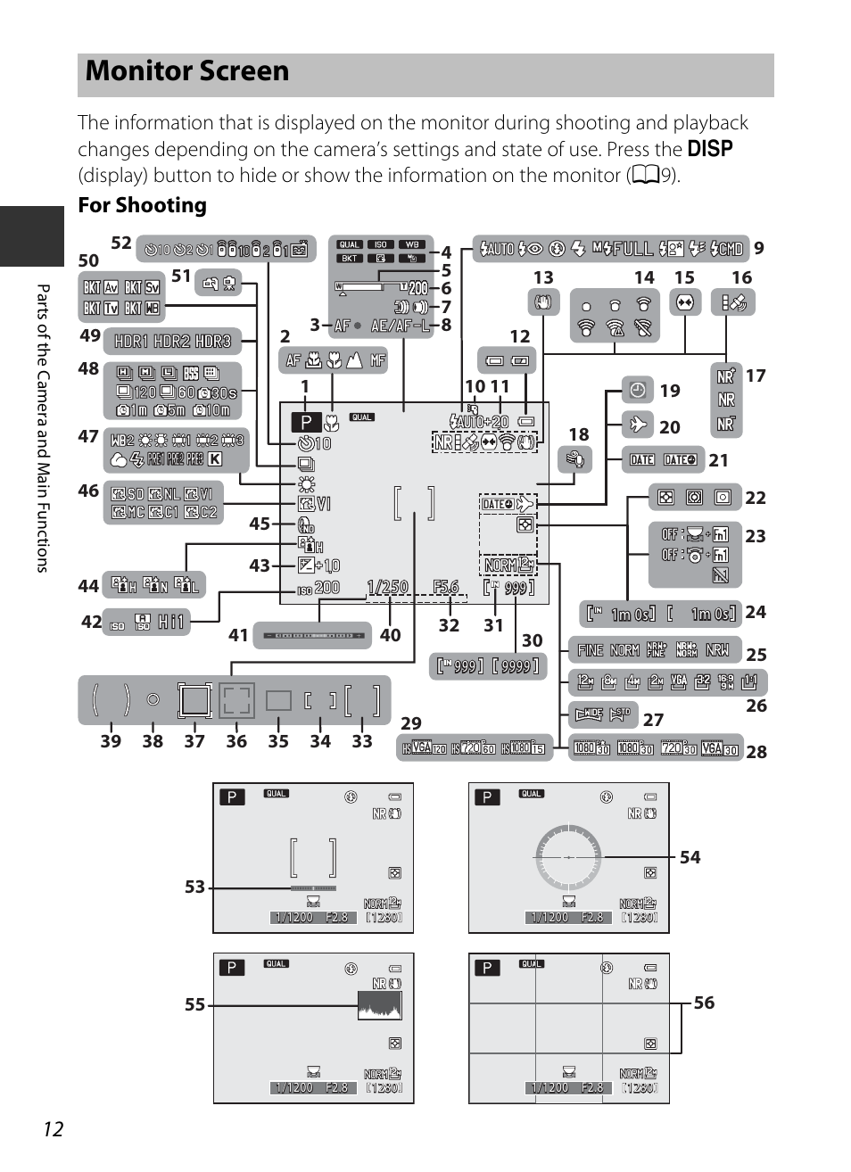 Monitor screen, For shooting | Nikon P7700 User Manual | Page 30 / 156