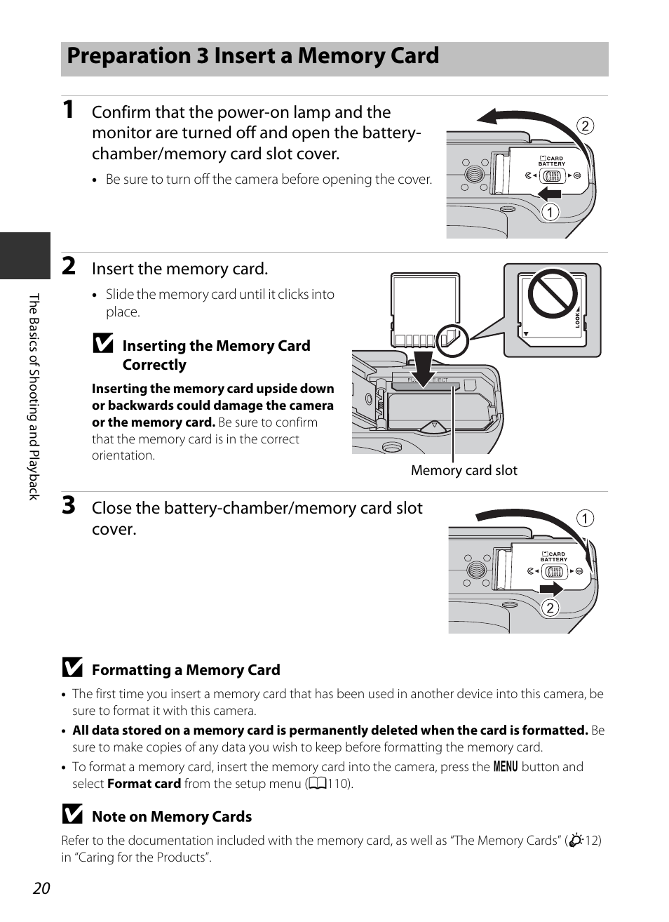 Preparation 3 insert a memory card | Nikon P7700 User Manual | Page 38 / 156