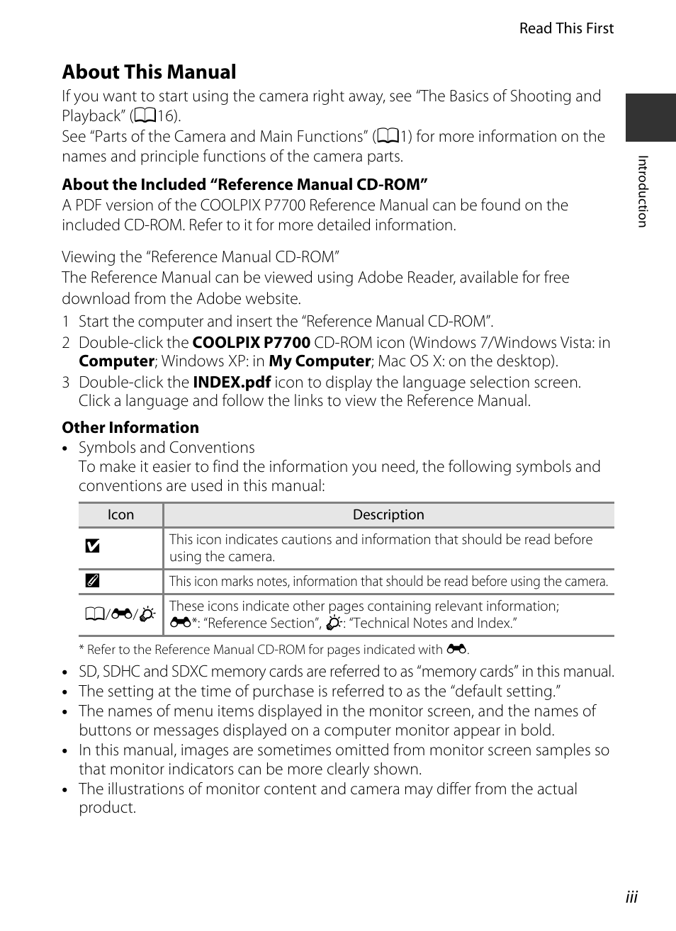 About this manual | Nikon P7700 User Manual | Page 5 / 156