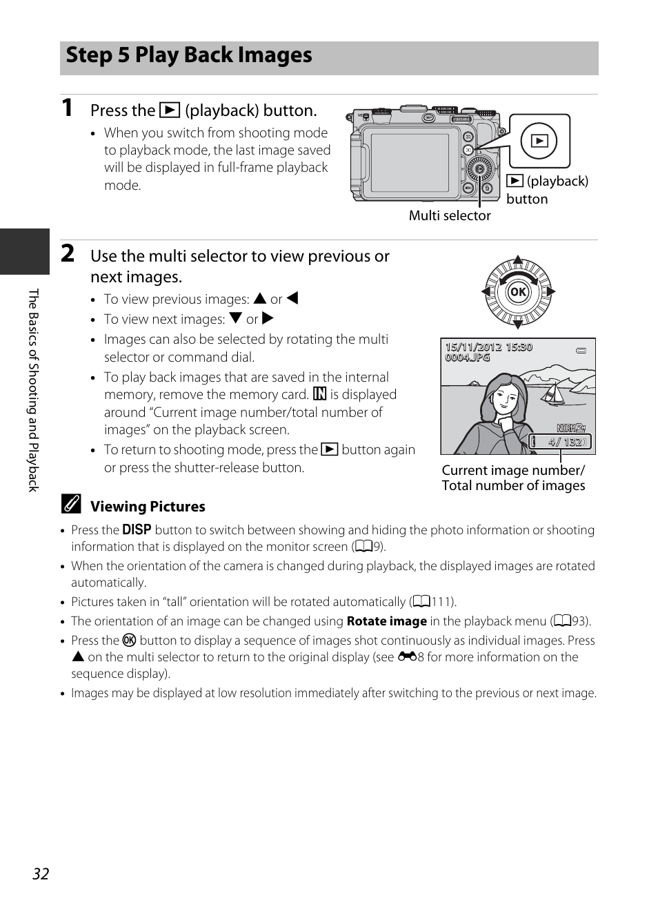 Step 5 play back images, Press the c (playback) button | Nikon P7700 User Manual | Page 50 / 156