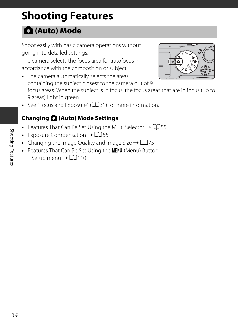 Shooting features, Auto mode, A (auto) mode | Nikon P7700 User Manual | Page 52 / 156