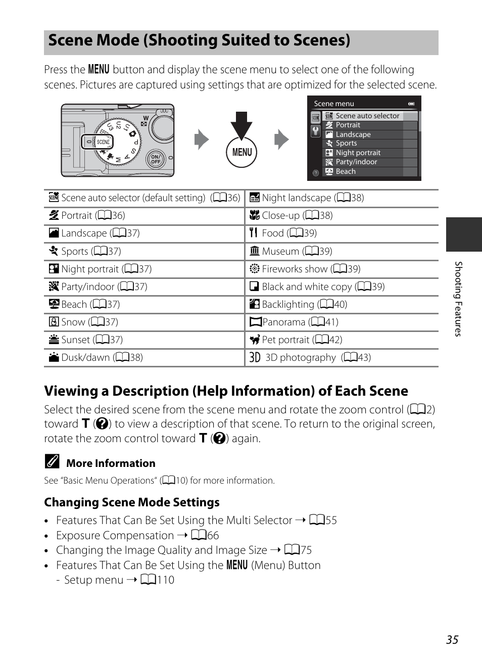 Scene mode (shooting suited to scenes), Changing scene mode settings | Nikon P7700 User Manual | Page 53 / 156