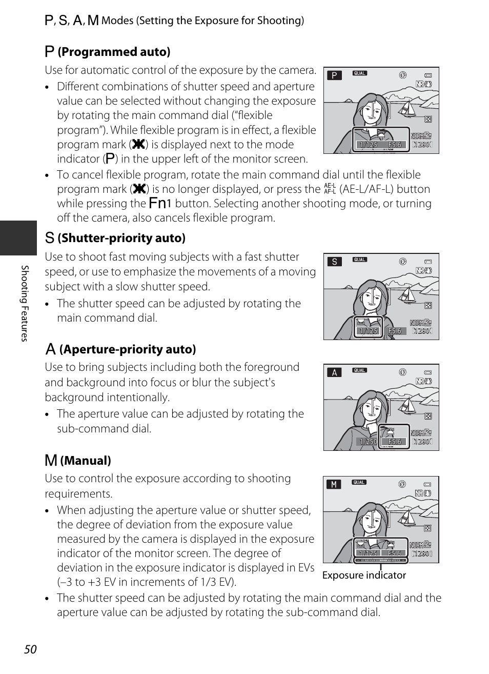 A (programmed auto), B (shutter-priority auto), C (aperture-priority auto) | D (manual) | Nikon P7700 User Manual | Page 68 / 156