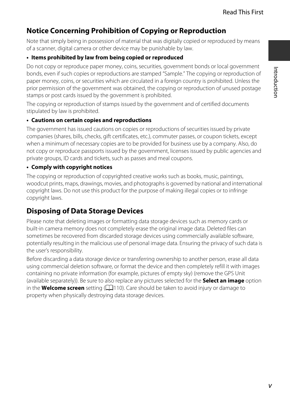 Disposing of data storage devices | Nikon P7700 User Manual | Page 7 / 156