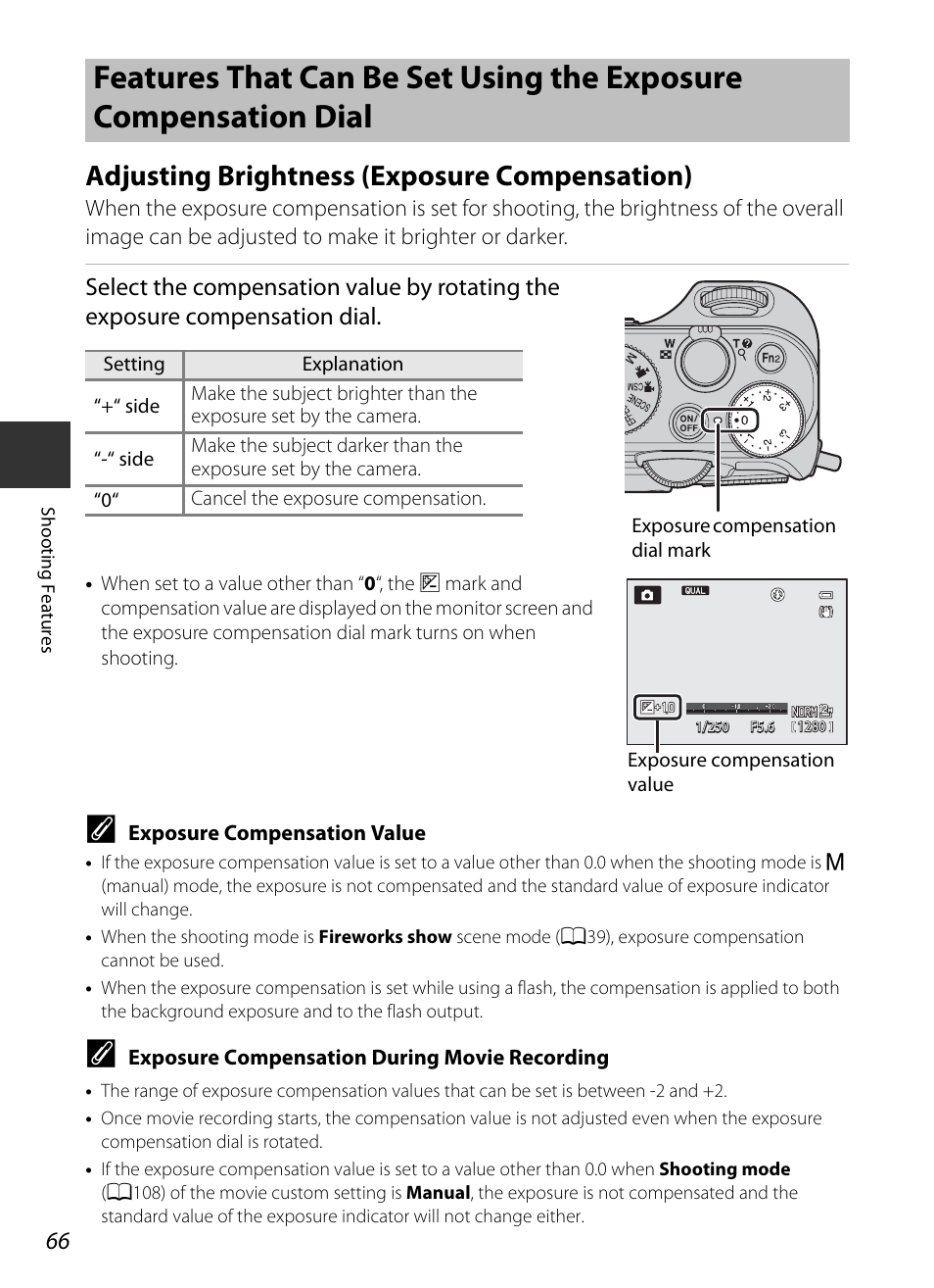 Adjusting brightness (exposure compensation) | Nikon P7700 User Manual | Page 84 / 156