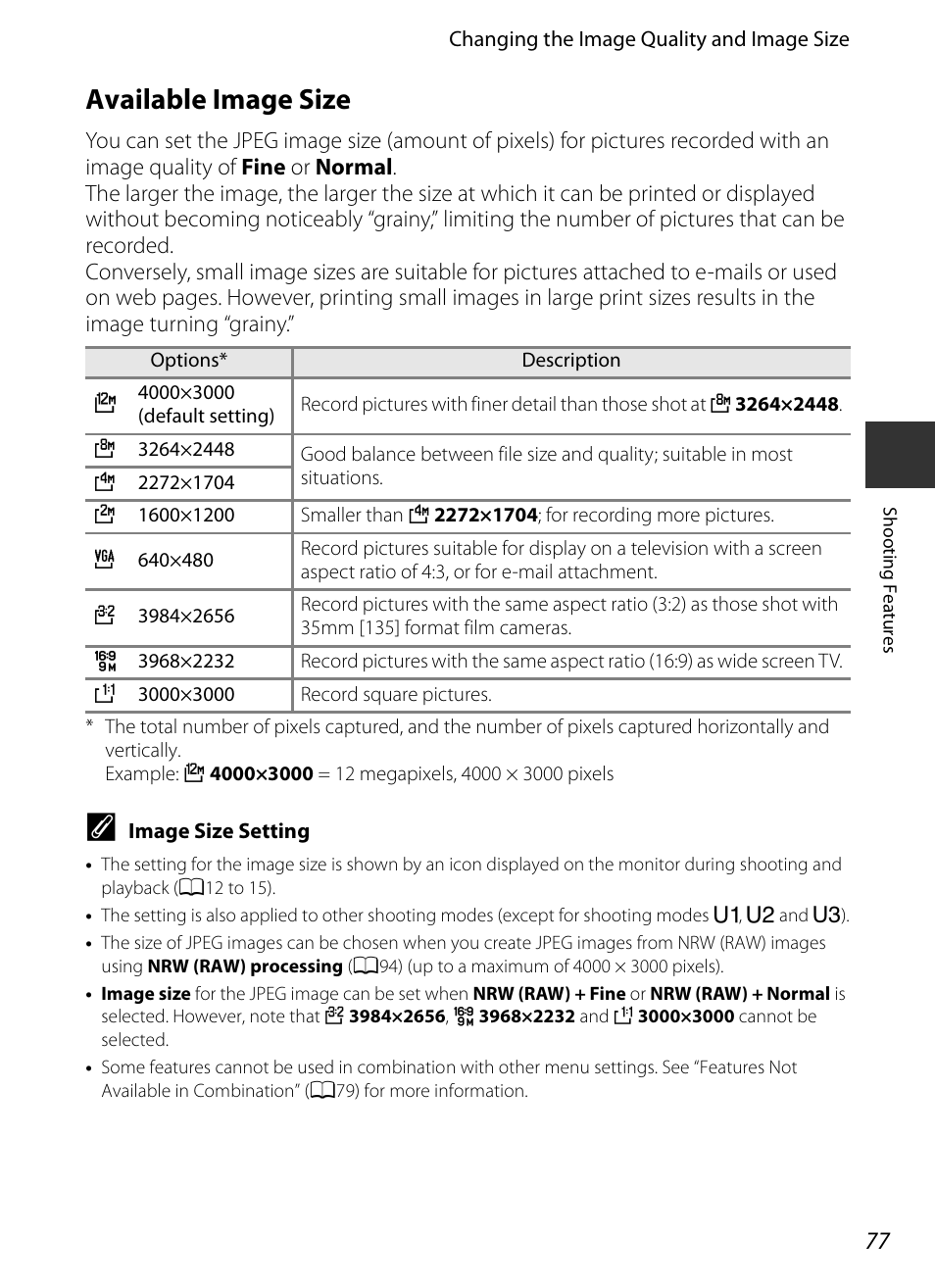 Available image size | Nikon P7700 User Manual | Page 95 / 156