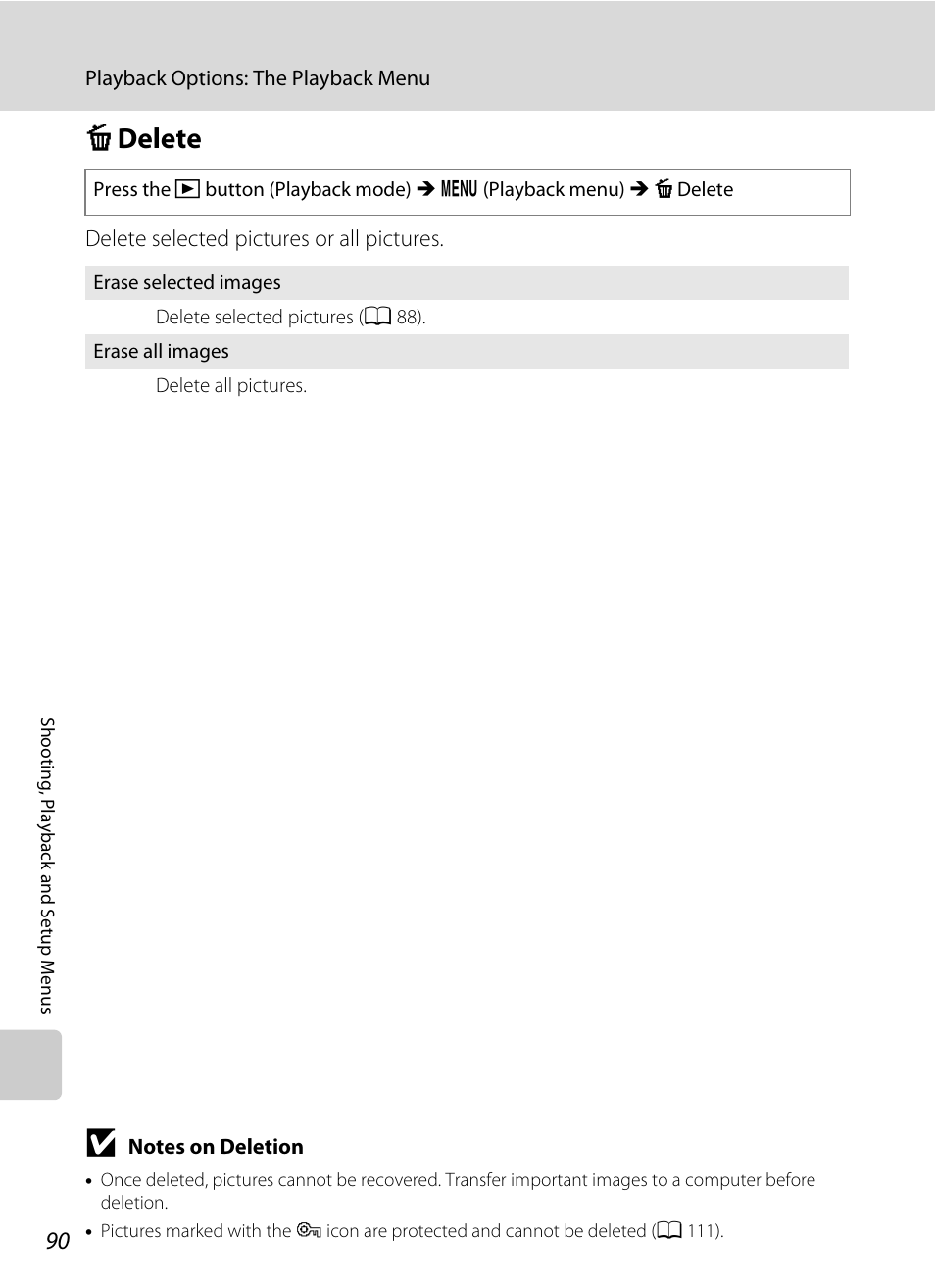 Delete, C delete, A 90) is se | A 90 | Nikon L100 User Manual | Page 102 / 148