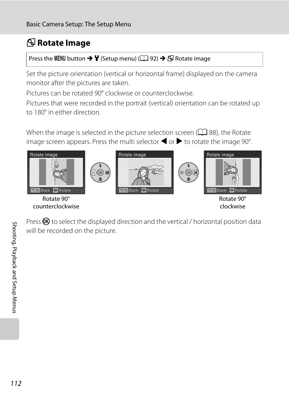 Rotate image, F rotate image, A 112) | A 112 | Nikon L100 User Manual | Page 124 / 148
