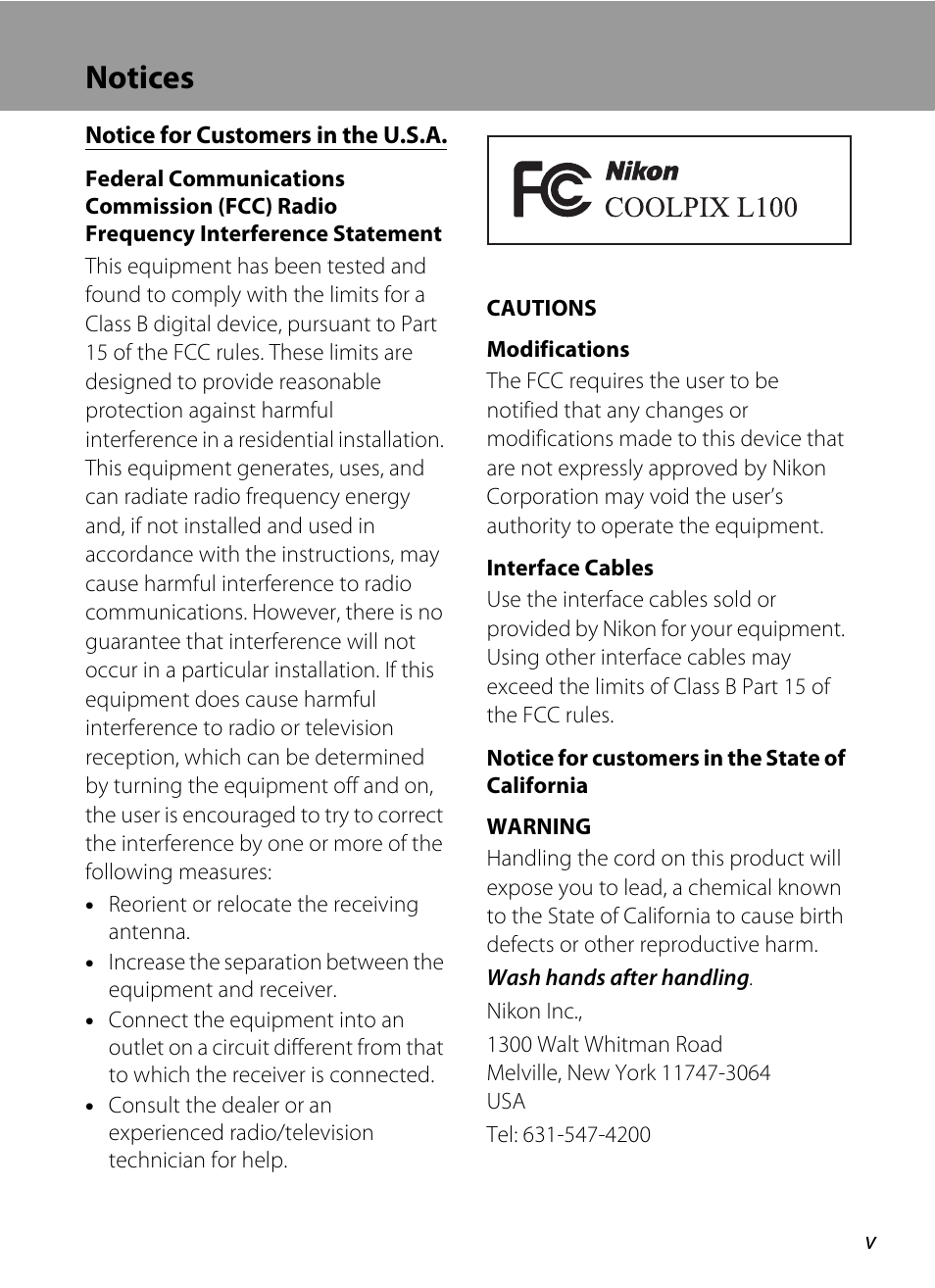 Notices | Nikon L100 User Manual | Page 7 / 148