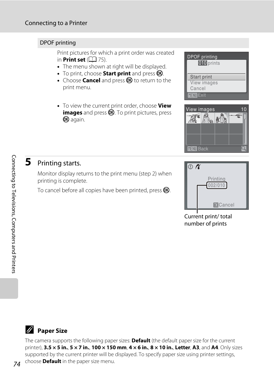 Printing starts | Nikon L100 User Manual | Page 86 / 148